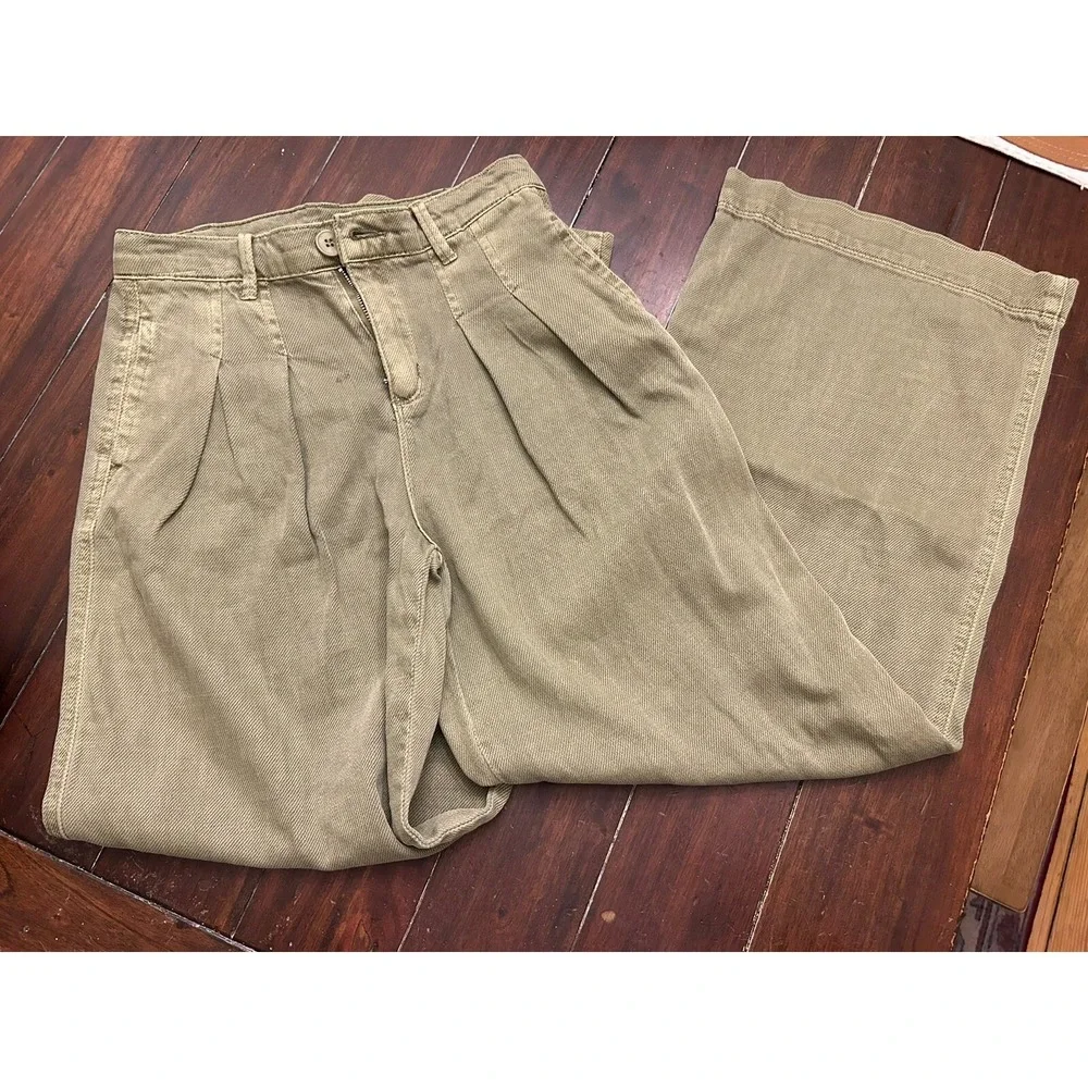 Tractr Girls Jeans Size 12 Olive Green Soft Denim Wide Leg Stretch 23143-RETF